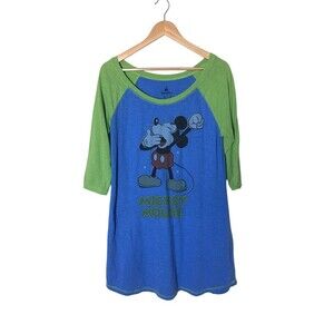 Disney Parks T-Shirt Women's Size XL Blue Green Cotton Blend Mickey Mouse